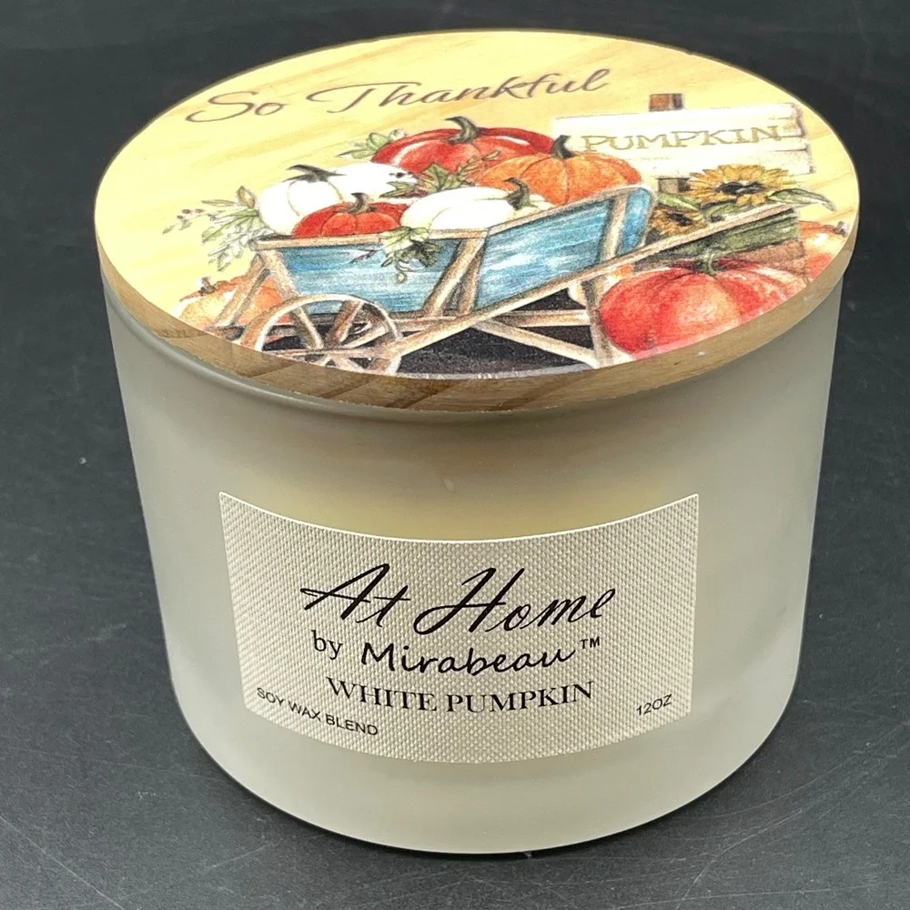 At Home by Mirabeau White Pumpkin 3-Wick Soy Blend Candle 12oz So Thankful Lid